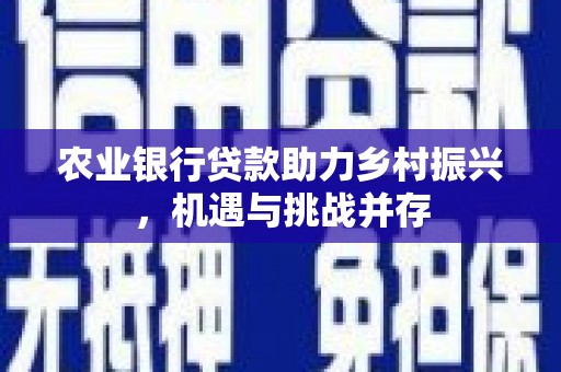 赤水农业银行贷款助力乡村振兴，机遇与挑战并存